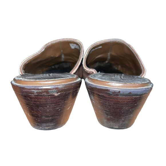 Coldwater Creek 10 Brown Leather Western Square Toe Mules Woven Detail - Picture 4 of 6